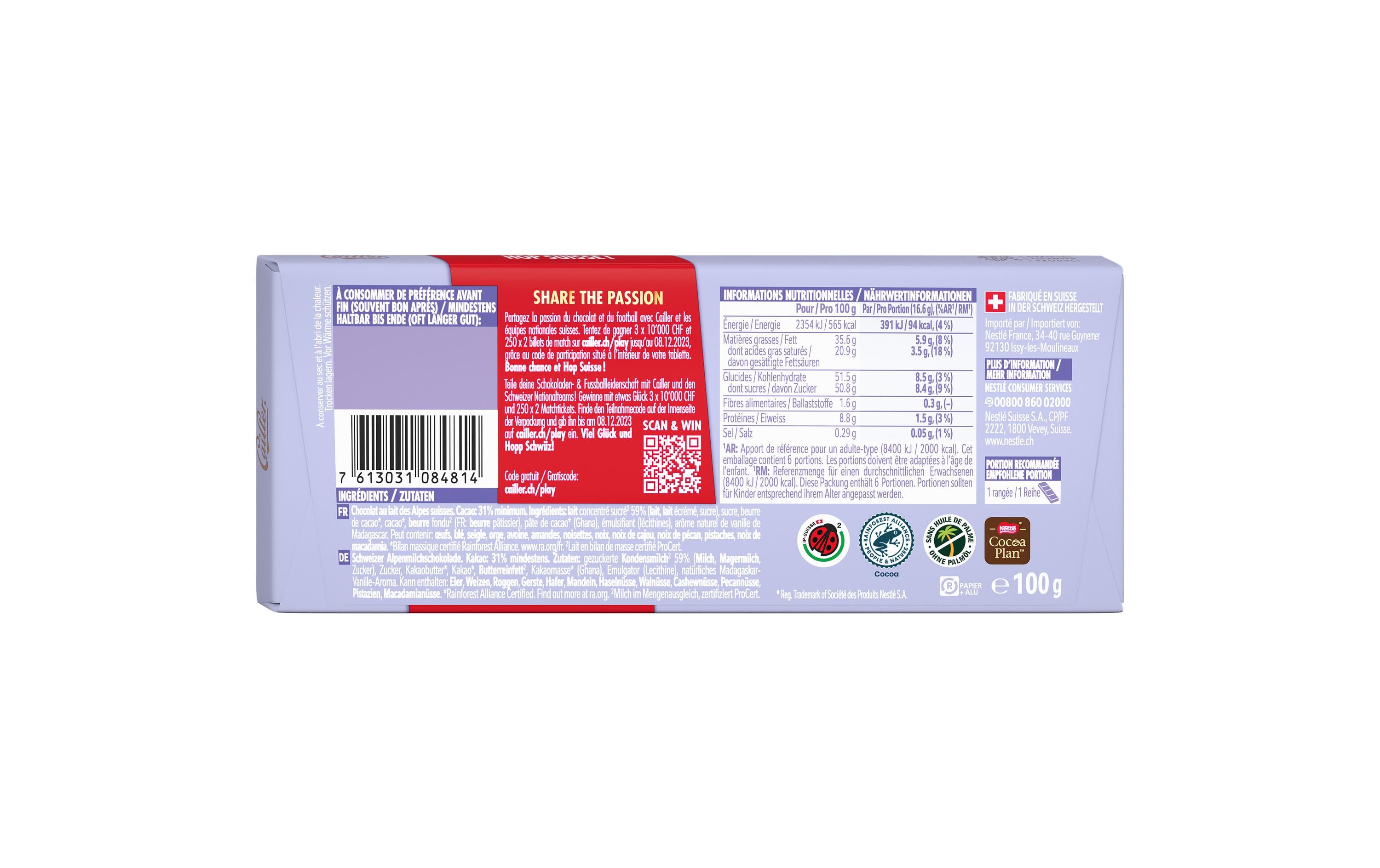 Cailler Tafelschokolade Milch 100 g