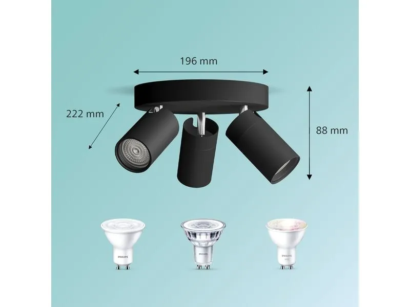 Philips Aufbauspot Idris GU10, IP44, rund Schwarz, ohne LM Philips Aufbauspot Idris GU10, IP44, rund Schwarz, ohne LM