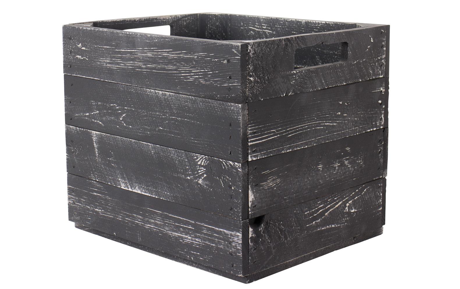 Holz Zollhaus Aufbewahrungskiste Vintage Shabby 33 x 38 cm, Grau/Schwarz