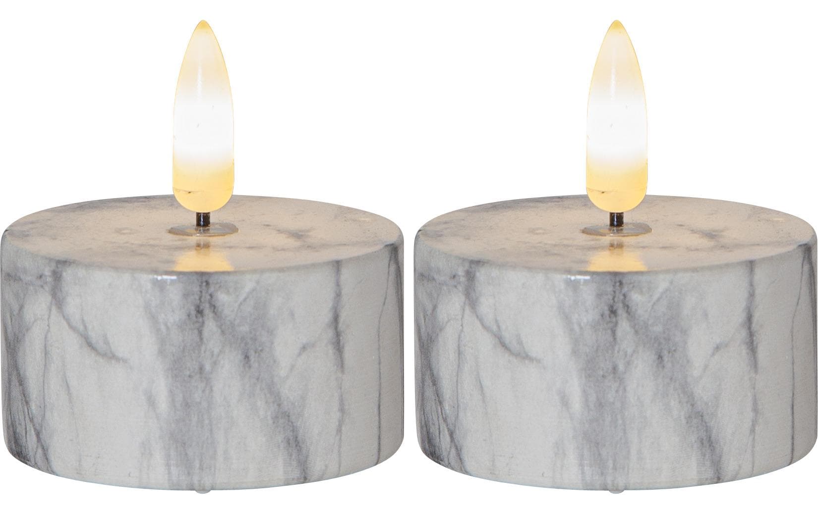 Star Trading LED Teelichter Set Flame Marble Ø 5.5 x 6 cm, Grau, 2 Stk