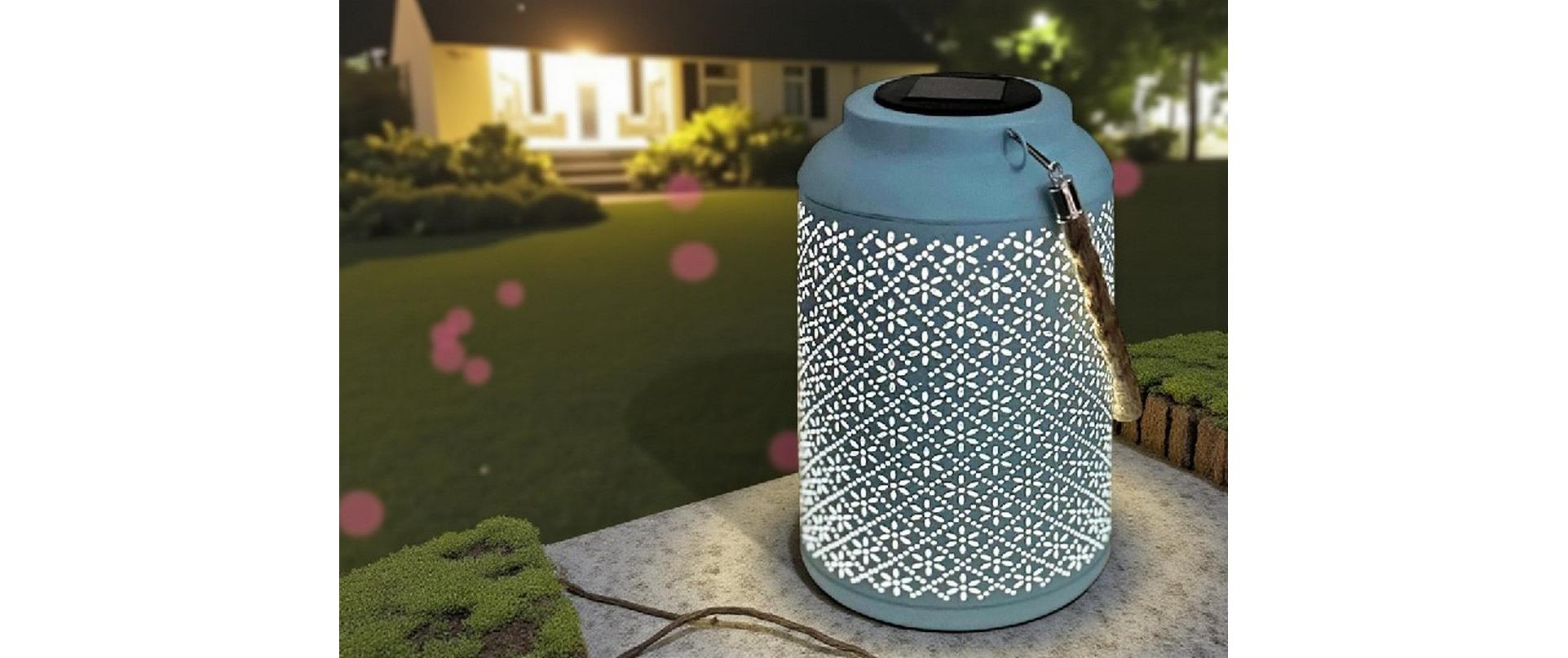 Dameco LED Solar Laterne in Blau aus Metall D15.5 cm H25.5 cm