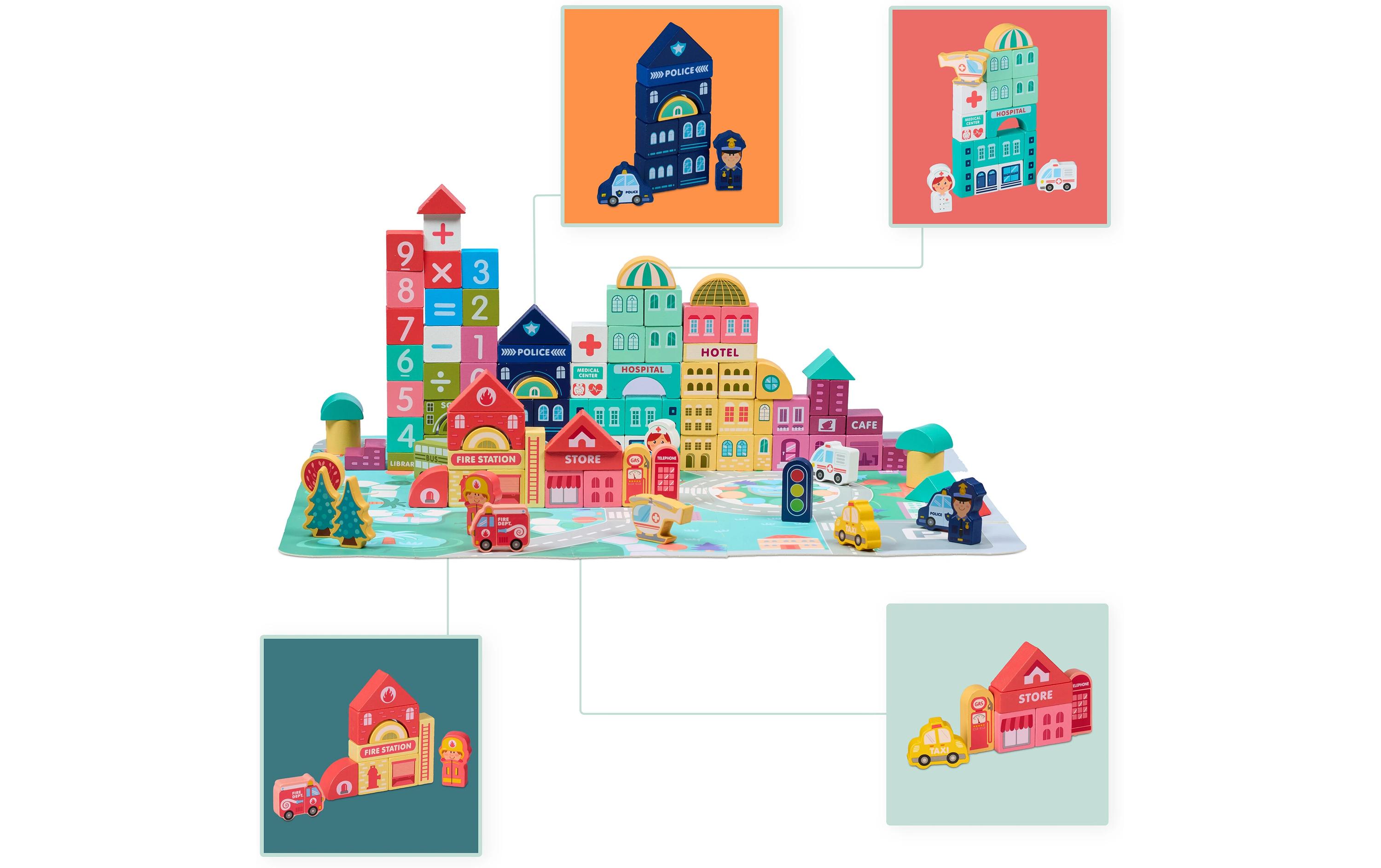 relaxdays Holzbausteine Stadt im Set