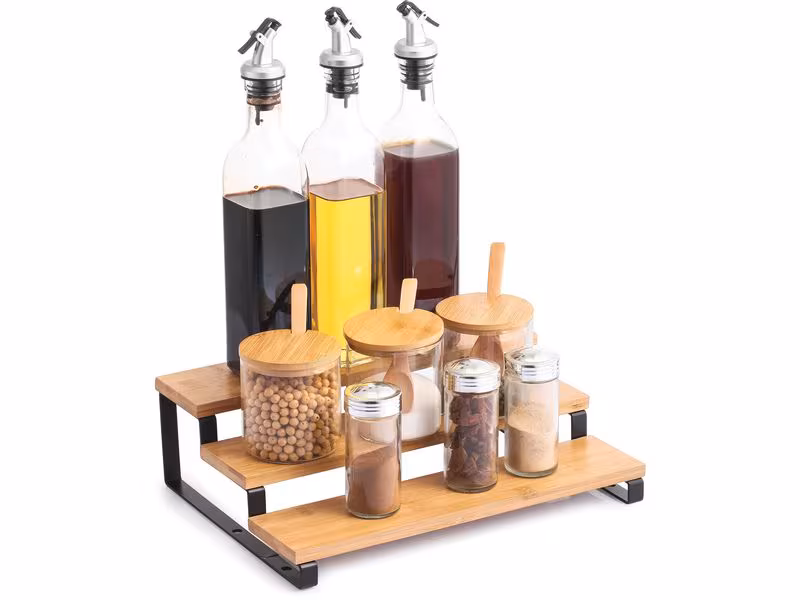 MSV Küchenregal für Gewürze 32 x 23.5 x 9.4 cm, Nature/Schwarz