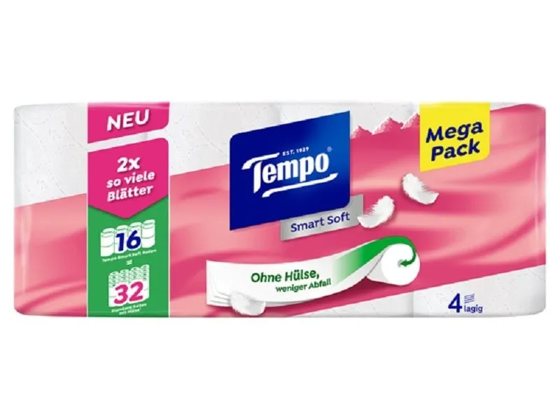 Tempo Toilettenpapier Smart Soft 16 Rollen, 4-lagig, Weiss Tempo Toilettenpapier Smart Soft 16 Rollen, 4-lagig, Weiss