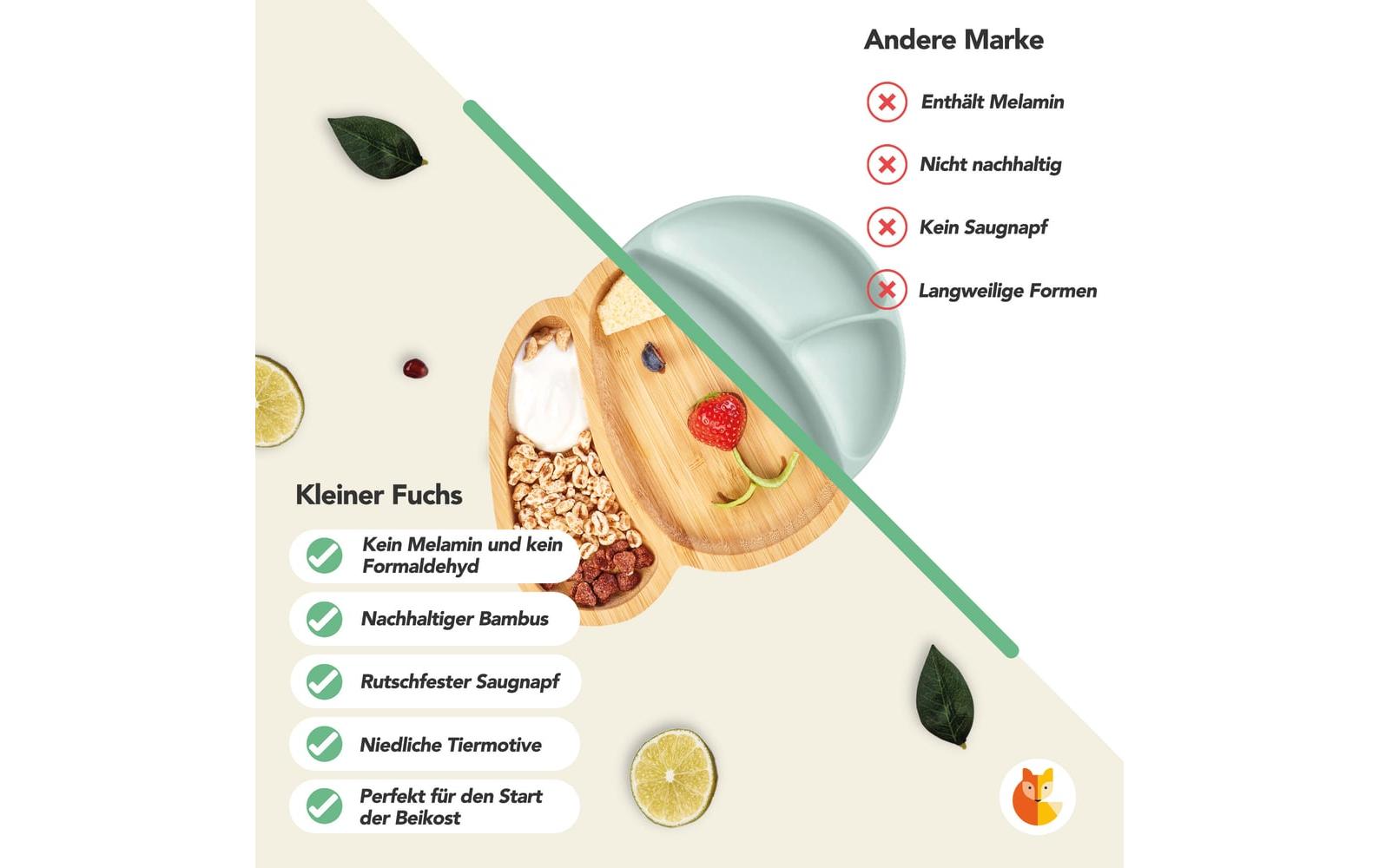 Kleinfuchs Kinderteller Bambus Hund Gelb