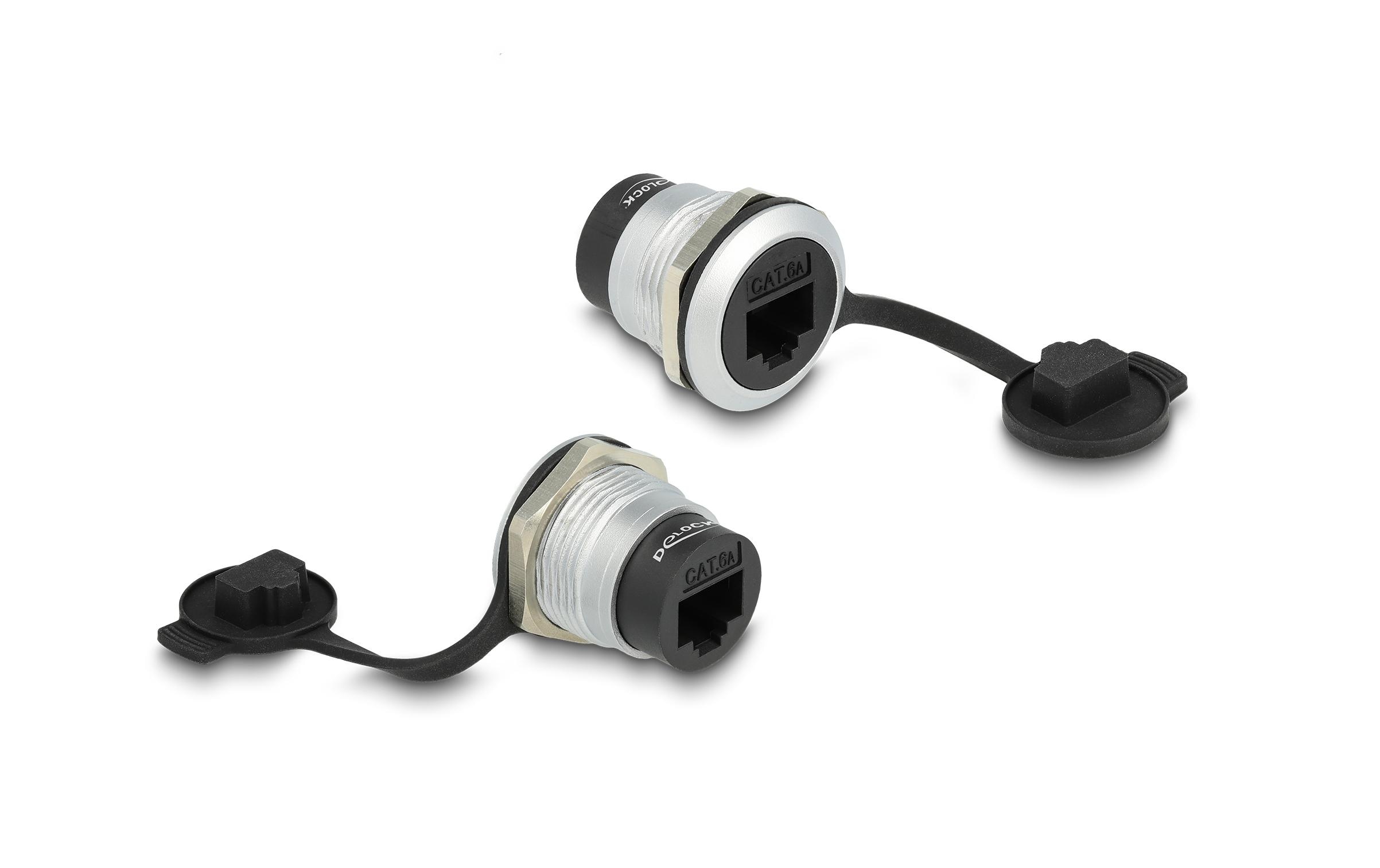 Delock RJ45 Cat.6A Einbaubuchse mit Staubschutzkappe, 1 Stück