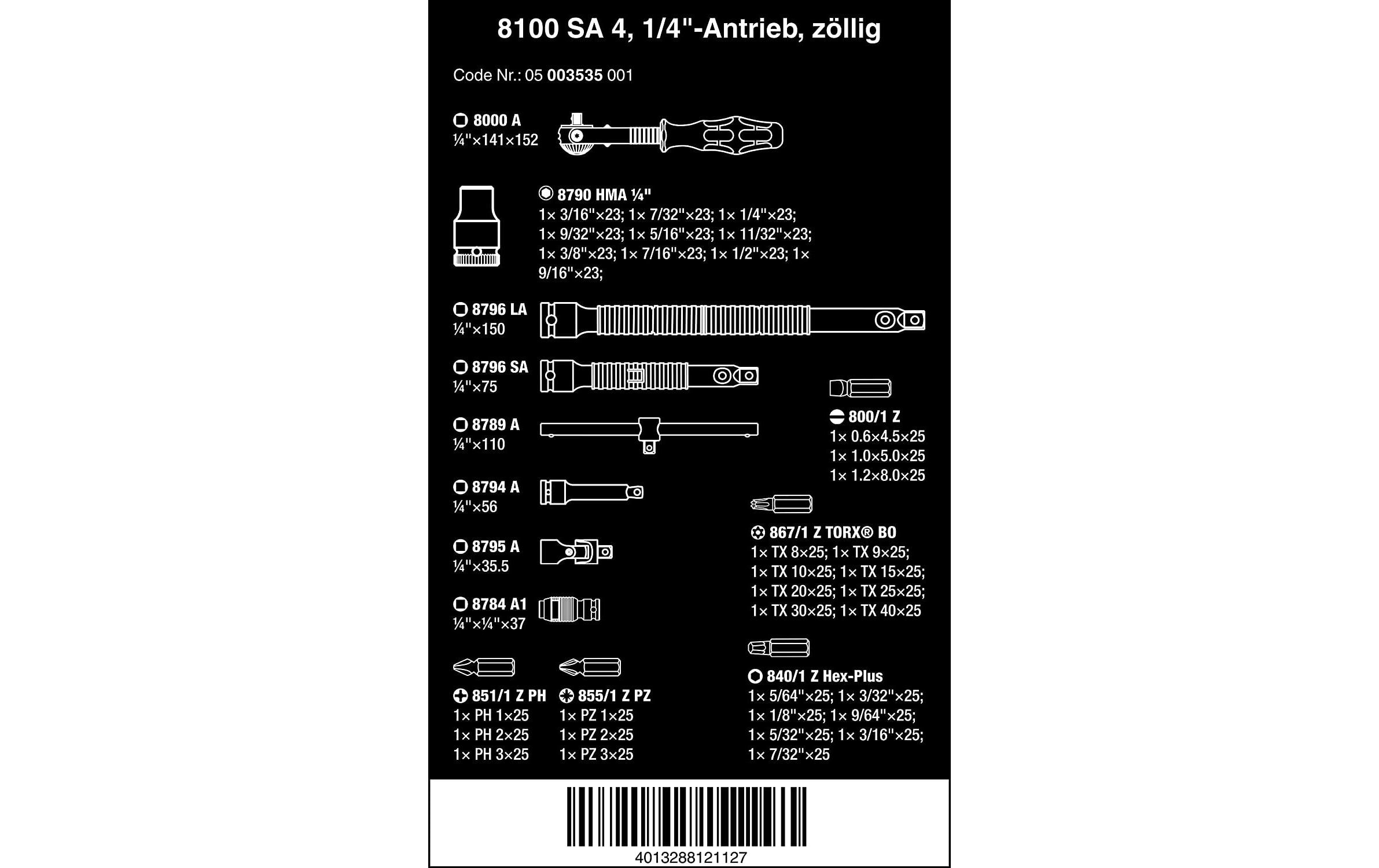 Wera Steckschlüssel-Set 8100 SA 4 Zyklop Speed 1/4, 41-teilig