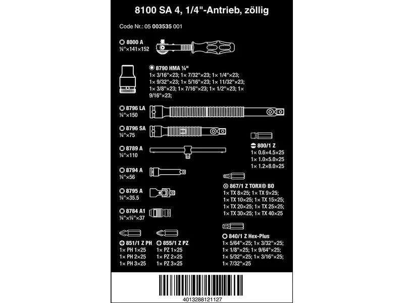 Wera Steckschlüssel-Set 8100 SA 4 Zyklop Speed 1/4, 41-teilig Wera Steckschlüssel-Set 8100 SA 4 Zyklop Speed 1/4, 41-teilig