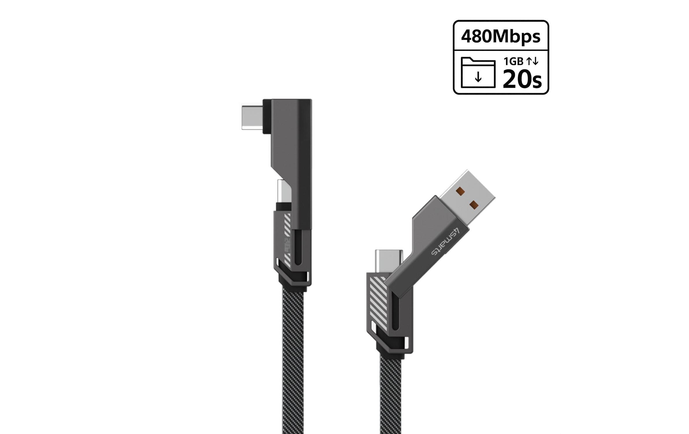 4smarts ComboCord Flat Right Angle 240W USB A/USB C - USB C 1.5 m