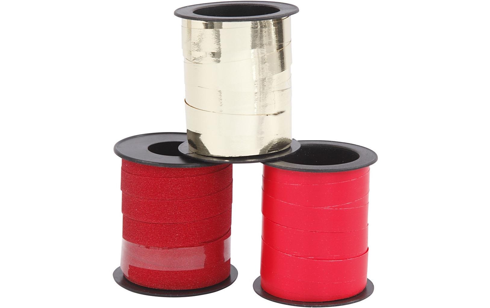 Creativ Company Geschenkband Rot/Gold 1 cm x 15 m, 3 Stück, Rot