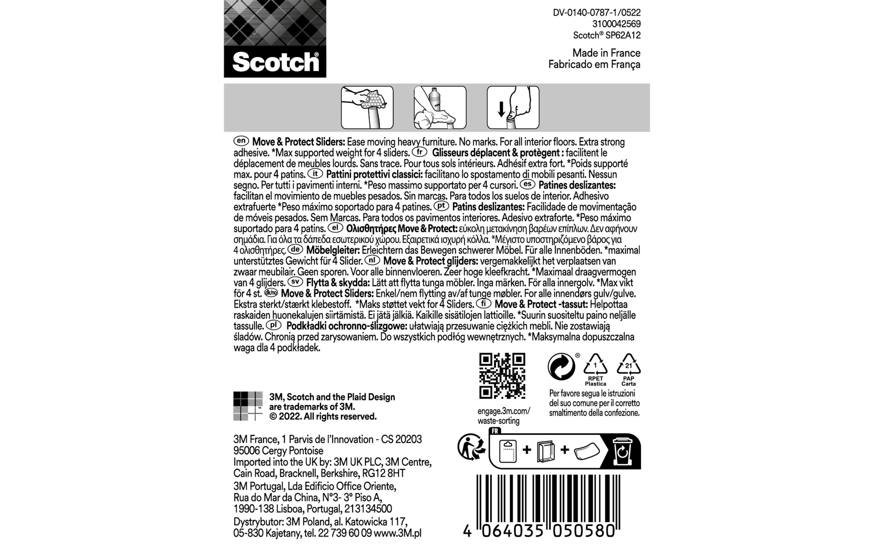 3M Möbelgleiter Move & Protect, 50 mm x 50 mm, Grau, 4er Pack