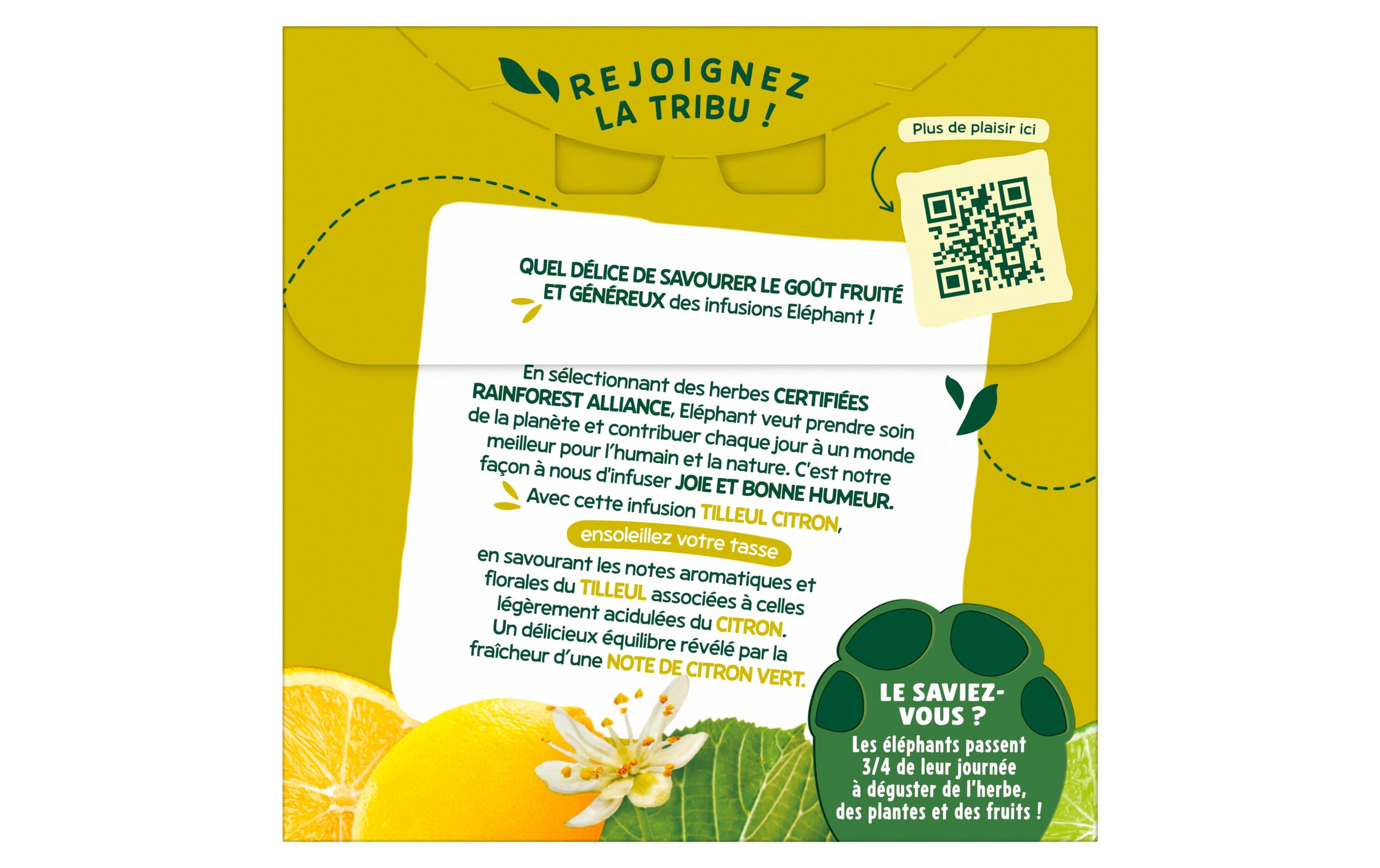 Eléphant Teebeutel Infusion Tilleul Citron 20 Stück