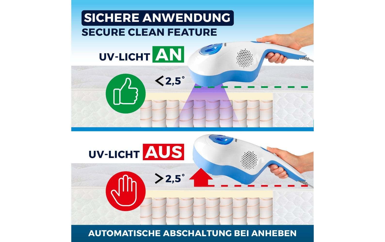 CLEANmaxx Milben-Handstaubsauger mit UV-C-Licht 300W Blau/Weiss