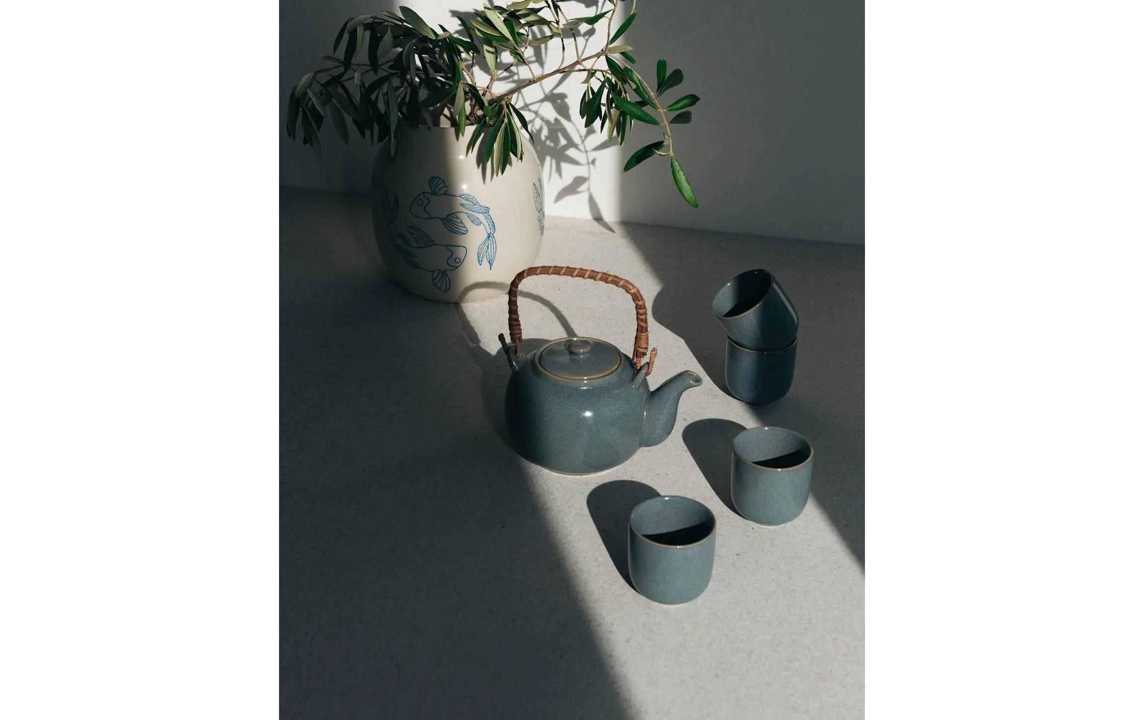 Esmée Tee-Set Japandi Krug & 4 Tassen 0.7 l, Blaugrau