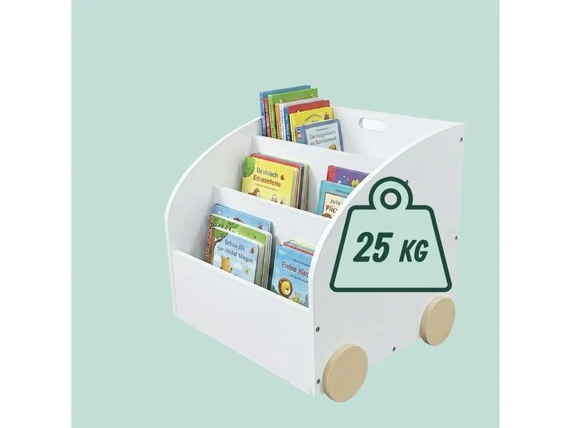 relaxdays Kinderregal MDF Weiss Natur mit Rollen und Geheimfach relaxdays Kinderregal MDF Weiss Natur mit Rollen und Geheimfach
