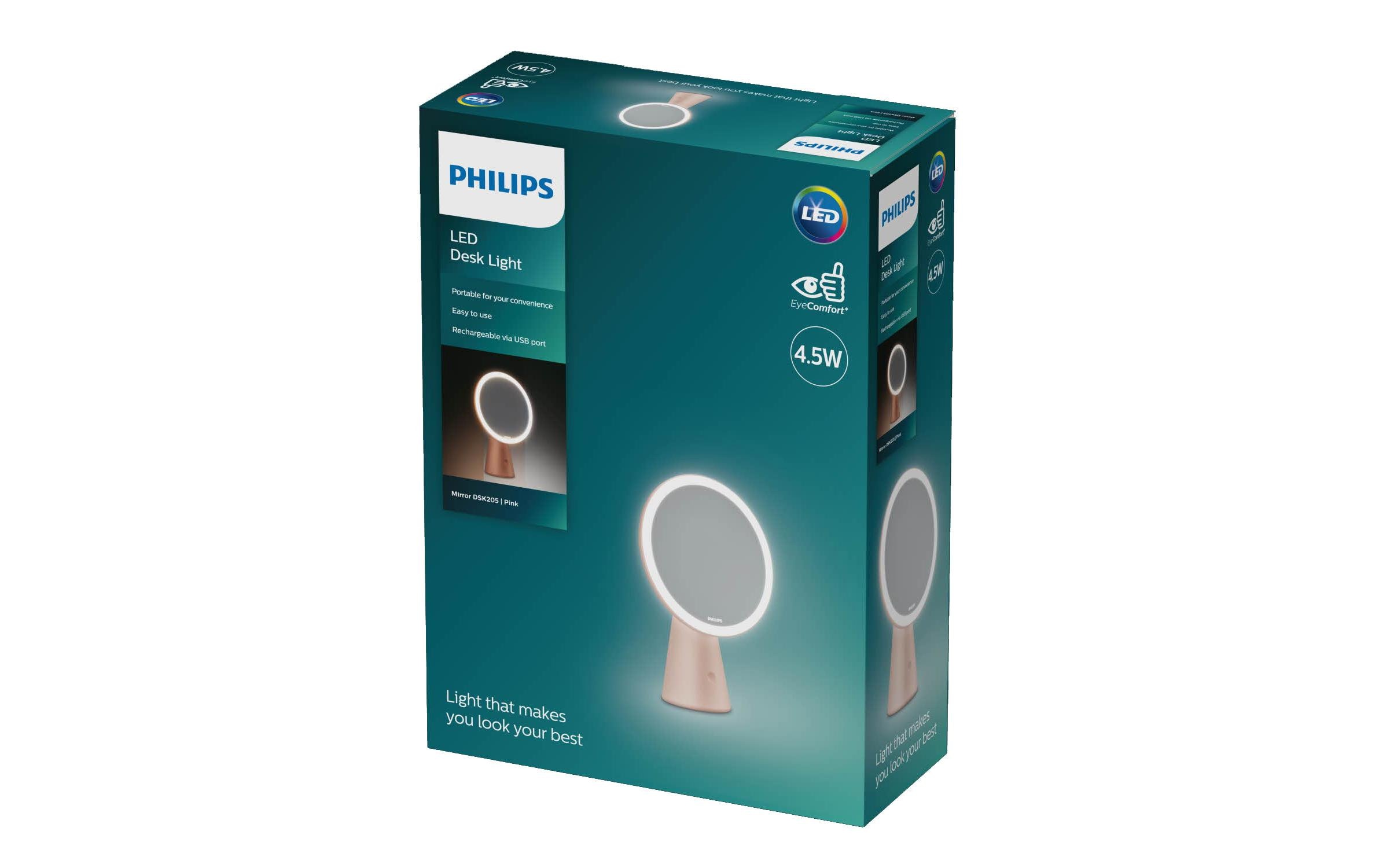 Philips Tischleuchte Mirror DSK205, 4.5W 30-50K Rosa Rosa