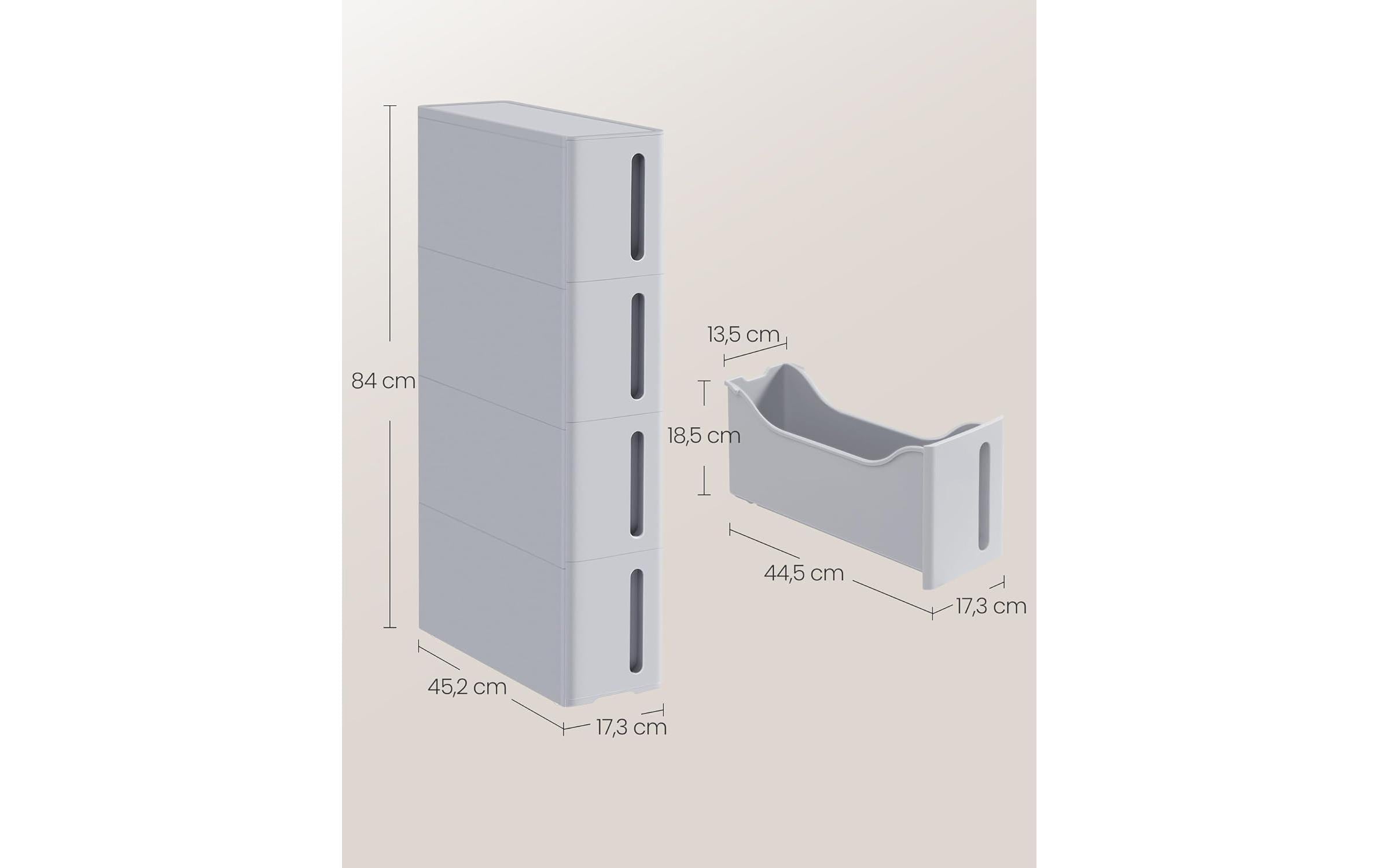 Songmics Nischenwagen mit Rädern 45.2 x 84 x 17.3 cm, Grau