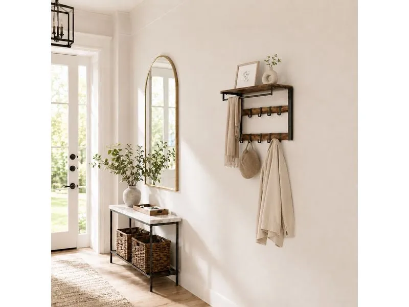 relaxdays Wandgarderobe 80 cm x 42 cm, Schwarz/Braun relaxdays Wandgarderobe 80 cm x 42 cm, Schwarz/Braun