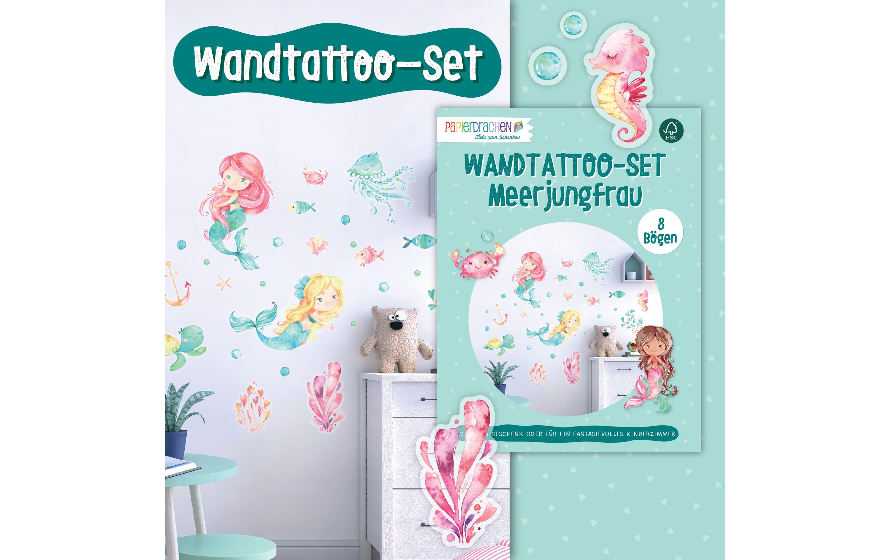 Papierdrachen Wandtattoo-Set Meerjungfrau