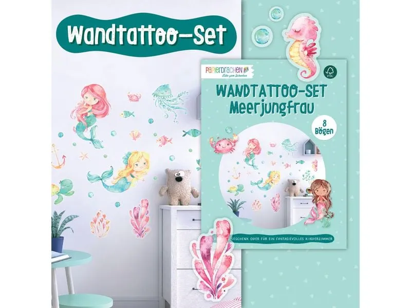 Papierdrachen Wandtattoo-Set Meerjungfrau Papierdrachen Wandtattoo-Set Meerjungfrau