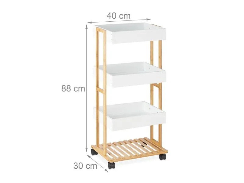 relaxdays Küchenwagen 40 x 88 cm, Weiss/Braun relaxdays Küchenwagen 40 x 88 cm, Weiss/Braun