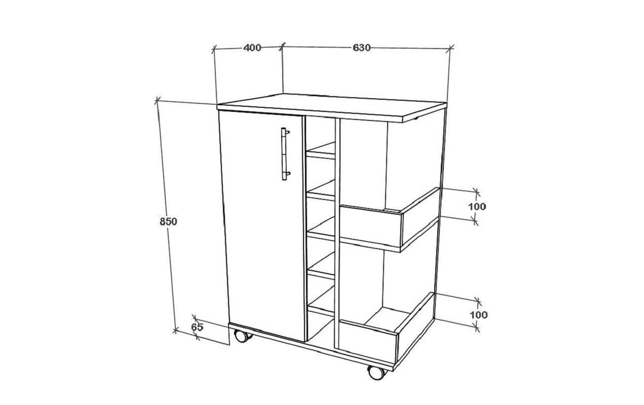 VCM Küchenwagen Esilo M 63 x 85 x 40 cm, Weiss
