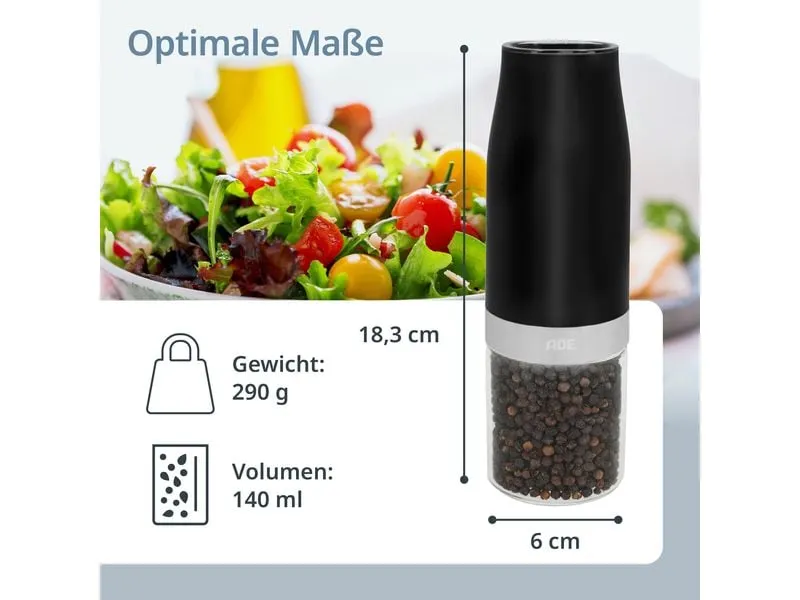 ADE Salz- und Pfeffermühle 18.3 cm, Schwarz