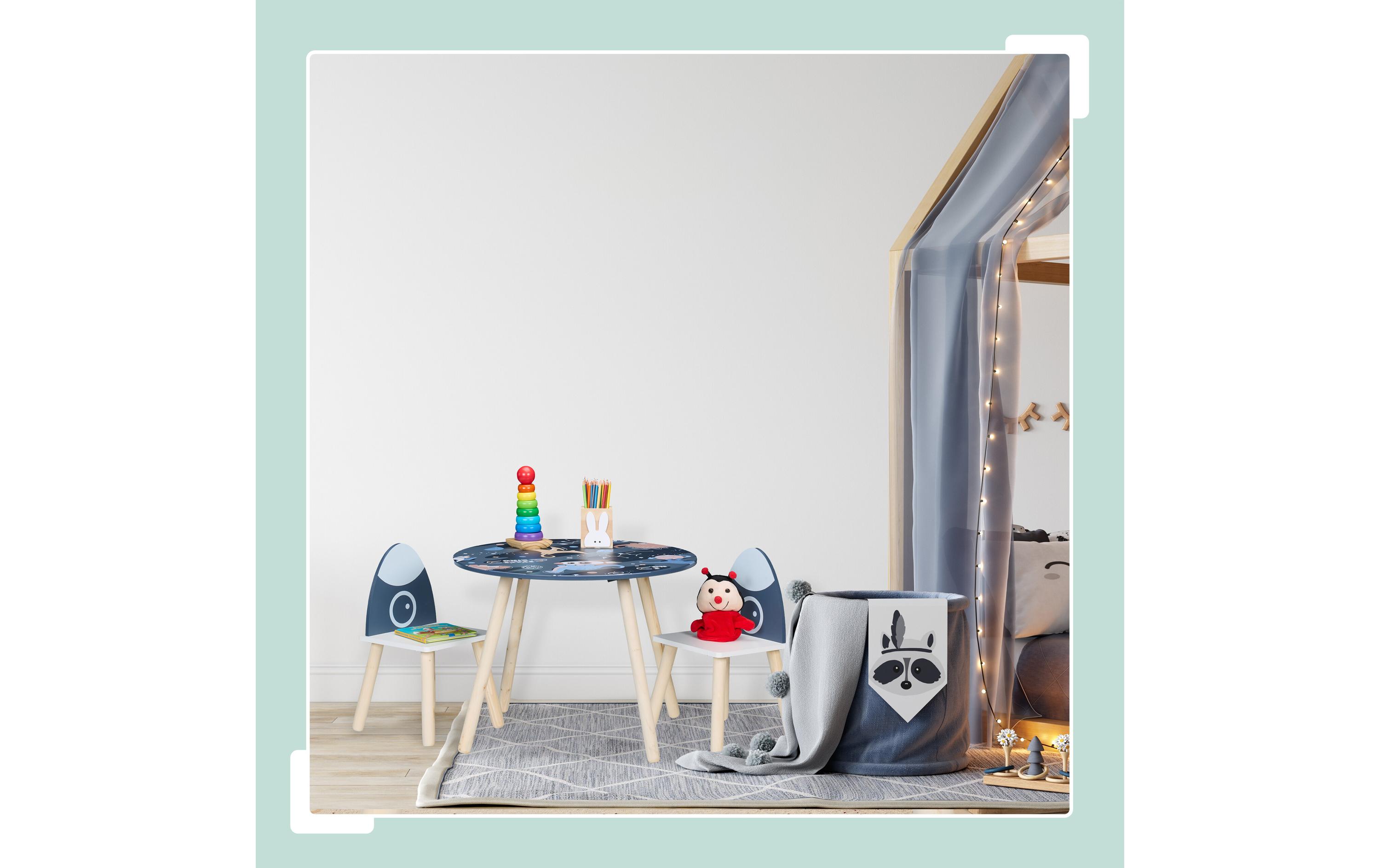 relaxdays Kindersitzgruppe Space Dunkelblau; Hellbraun; Weiss