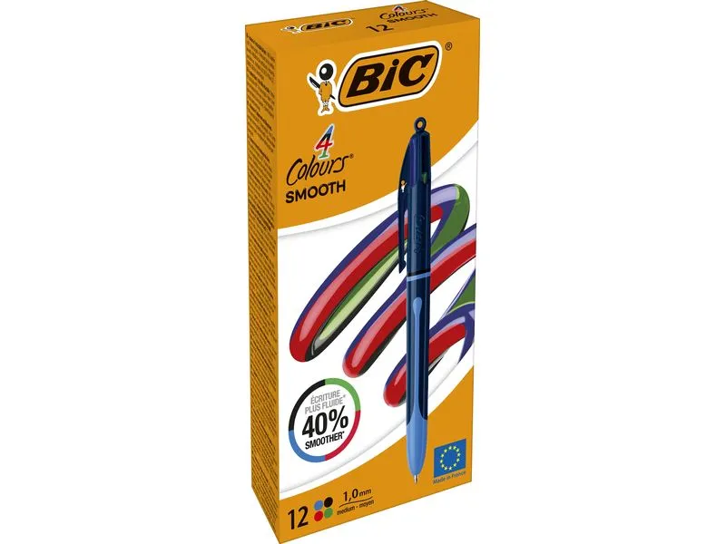 BIC 4 Colours Kugelschreiber Smooth Box, 12 Stk, 1.0 mm, Blau