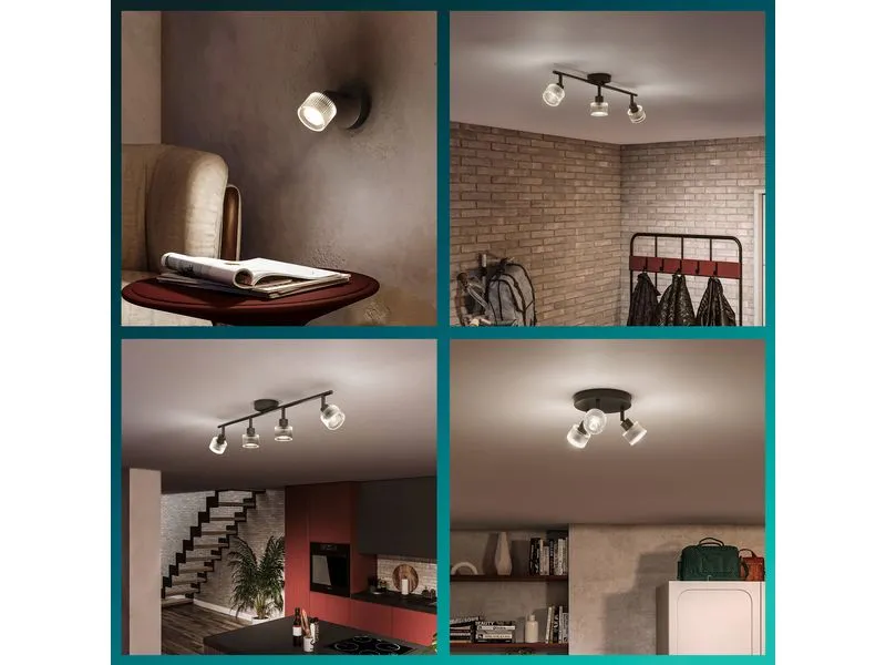 Philips Horen Aufbauspot 3x rund ohne Leuchtmittel GU10, schwarz
