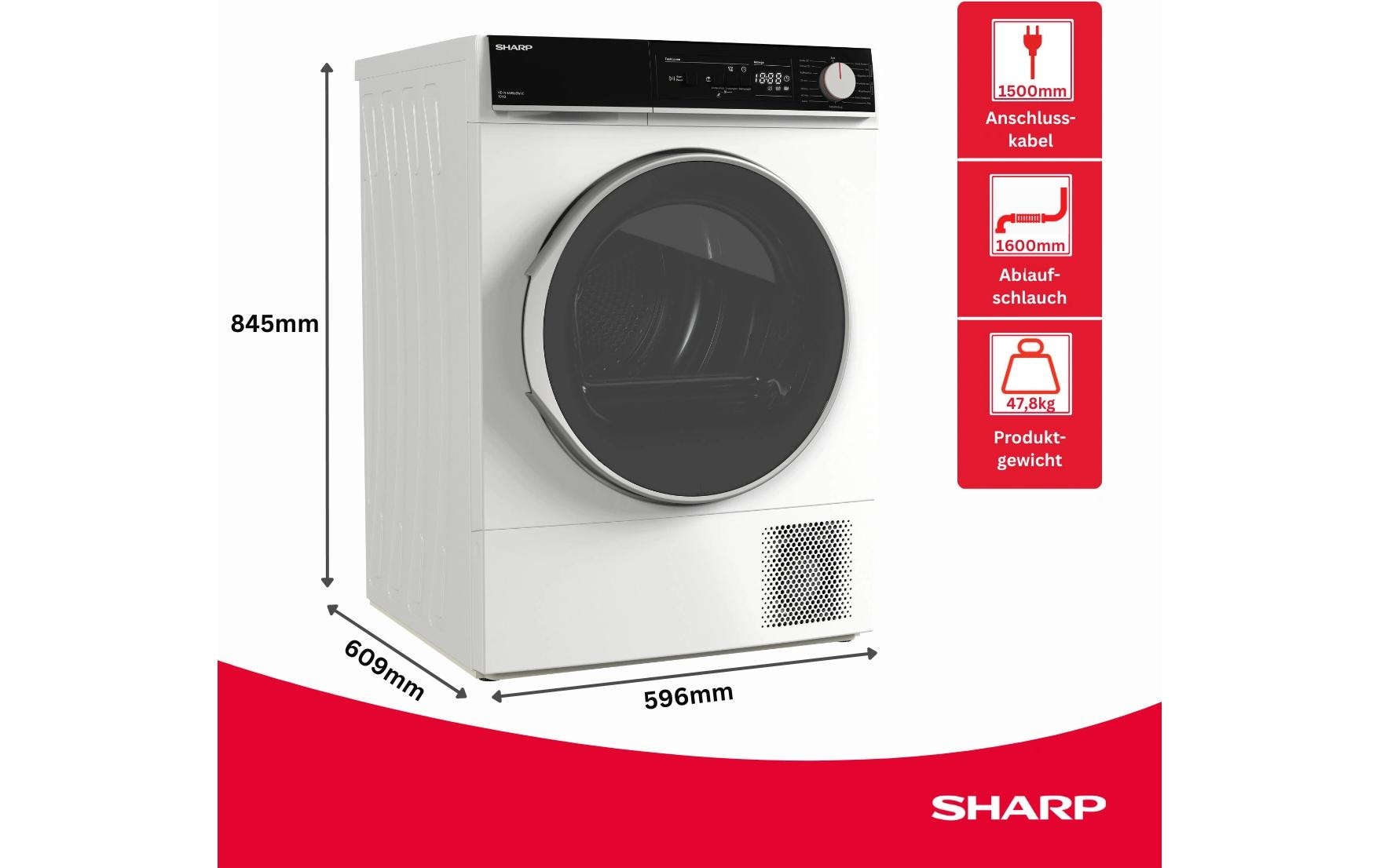 Sharp Wäschetrockner KD-NHA0S6GW1C 10 kg Weiss Rechts Sharp Wäschetrockner KD-NHA0S6GW1C 10 kg Weiss Rechts