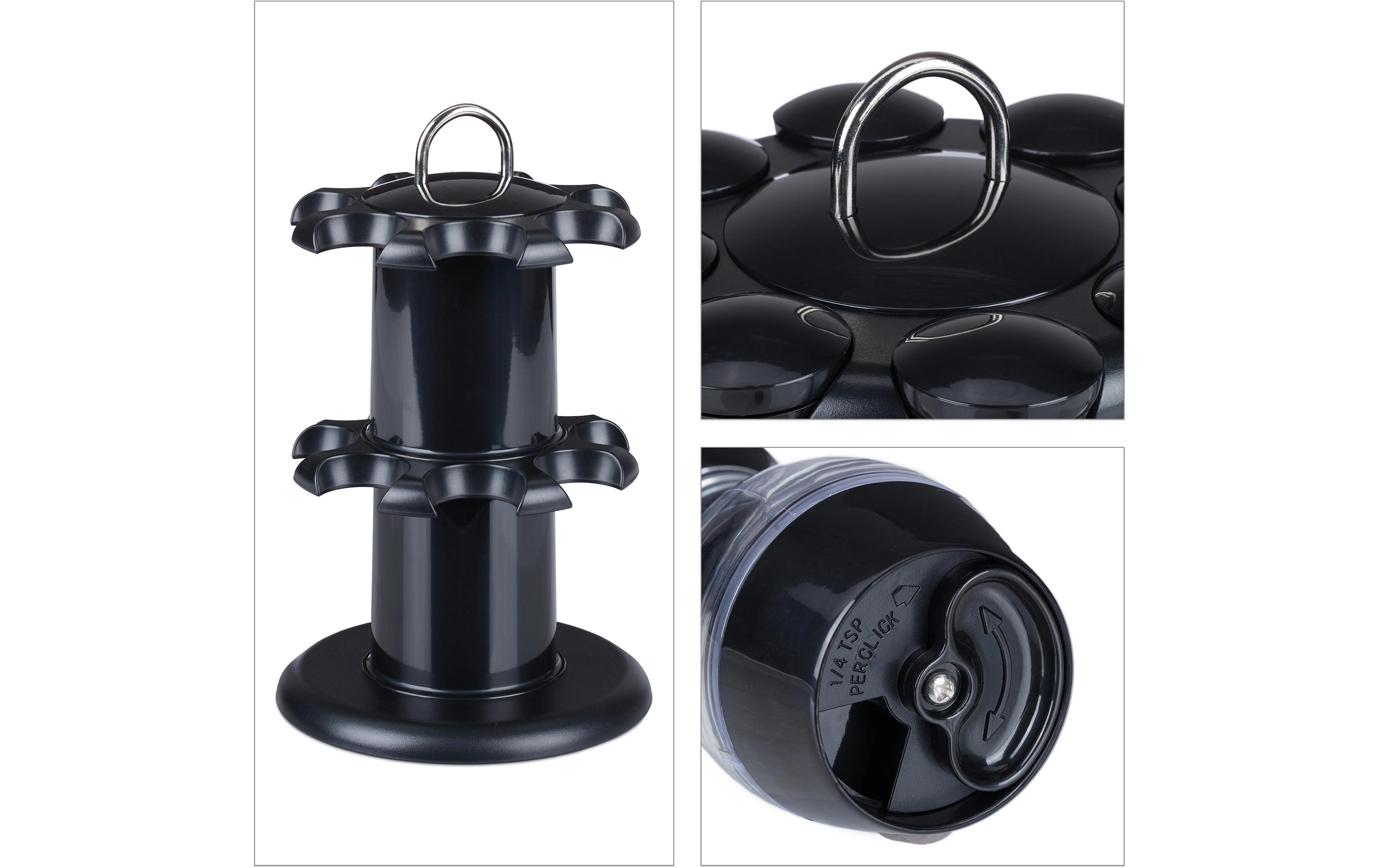relaxdays Gewürzkarussell 16er Set Schwarz/Transparent