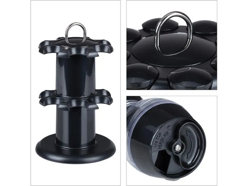 relaxdays Gewürzkarussell 16er Set Schwarz/Transparent relaxdays Gewürzkarussell 16er Set Schwarz/Transparent