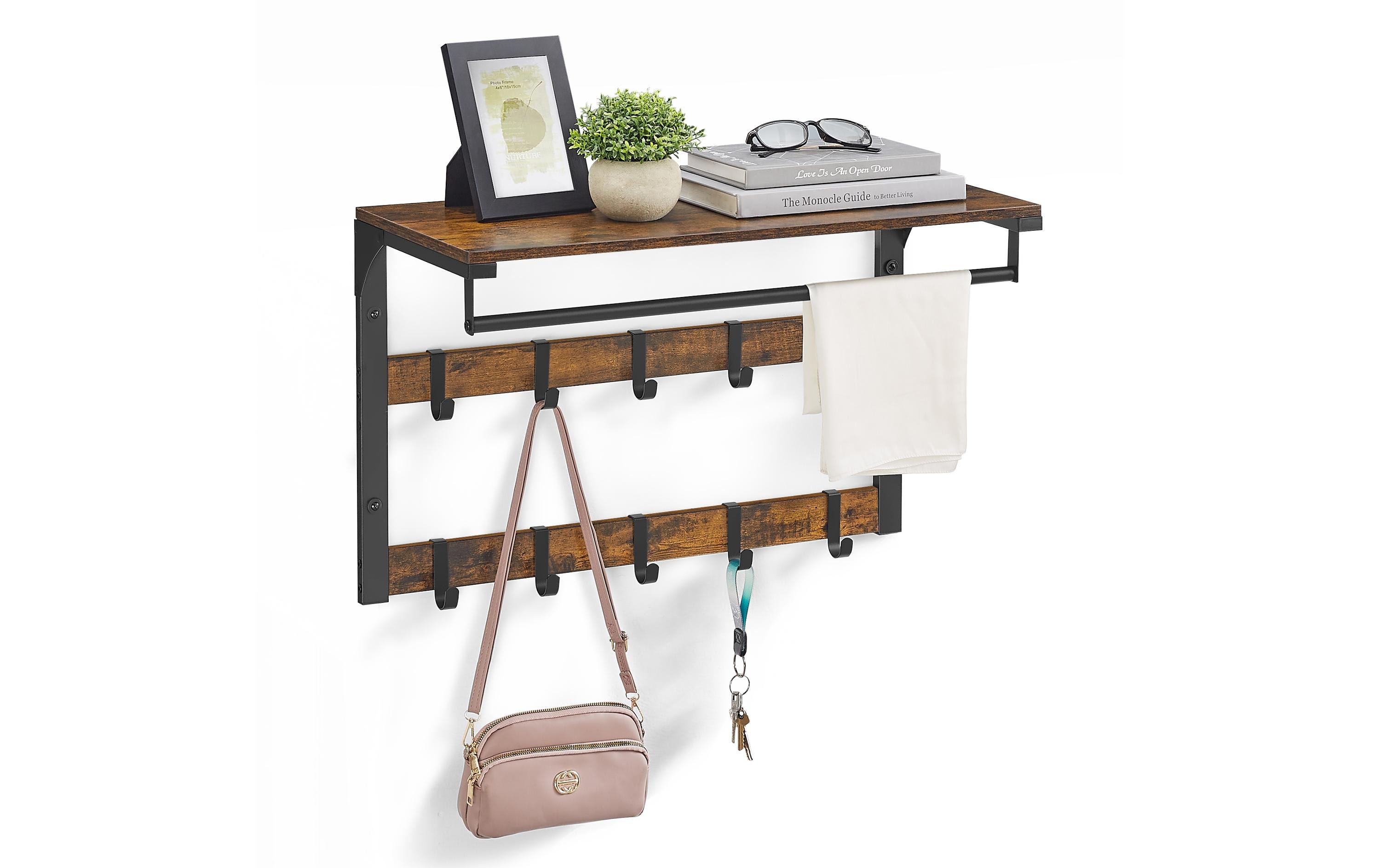 VASAGLE Wandgarderobe mit Ablage 65 x 42 cm, Braun/Schwarz