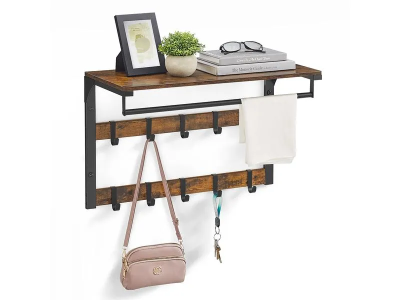 VASAGLE Wandgarderobe mit Ablage 65 x 42 cm, Braun/Schwarz