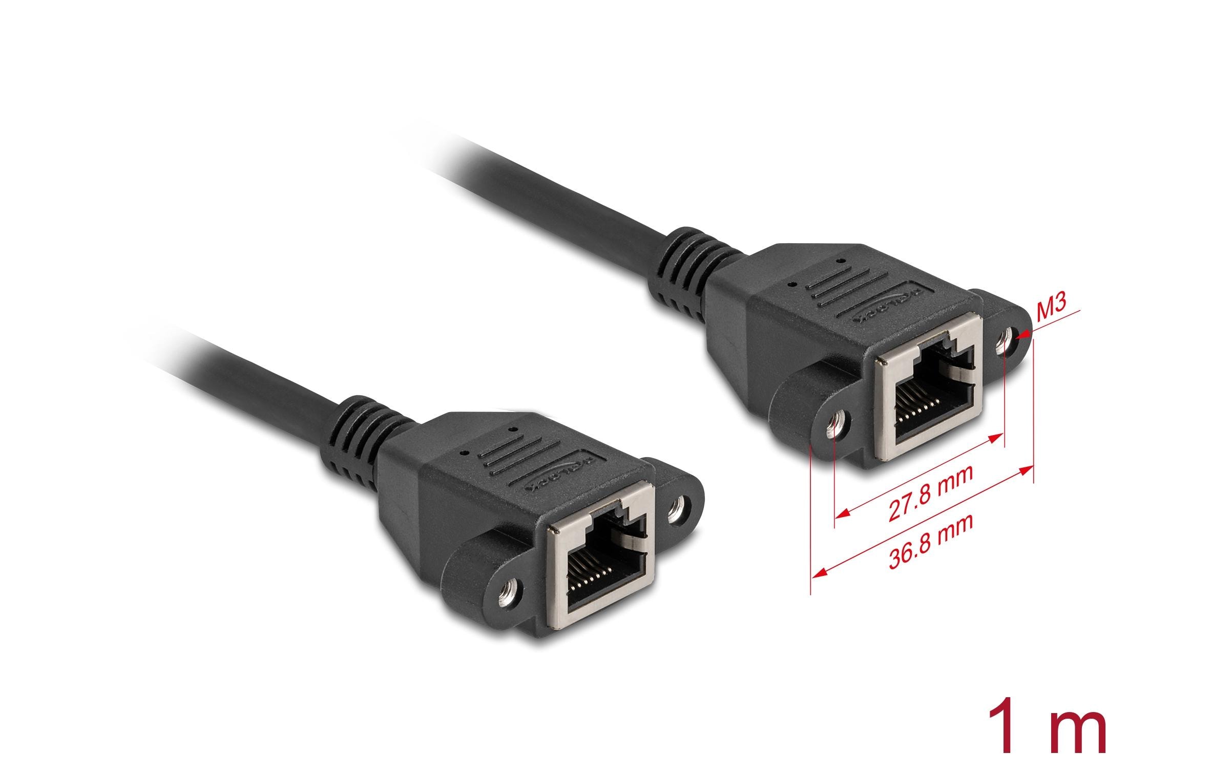 Delock Patchkabel Verlängerungskabel Cat 6A, S/FTP, 1 m, Schwarz