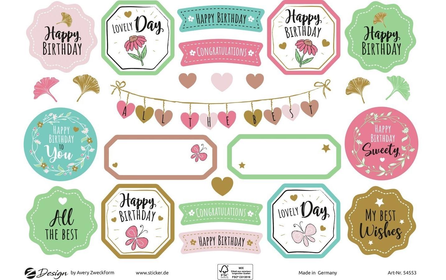Z-Design Motivsticker Deko, Papier Happy Birthday, Bunt, 50 Aufkleber