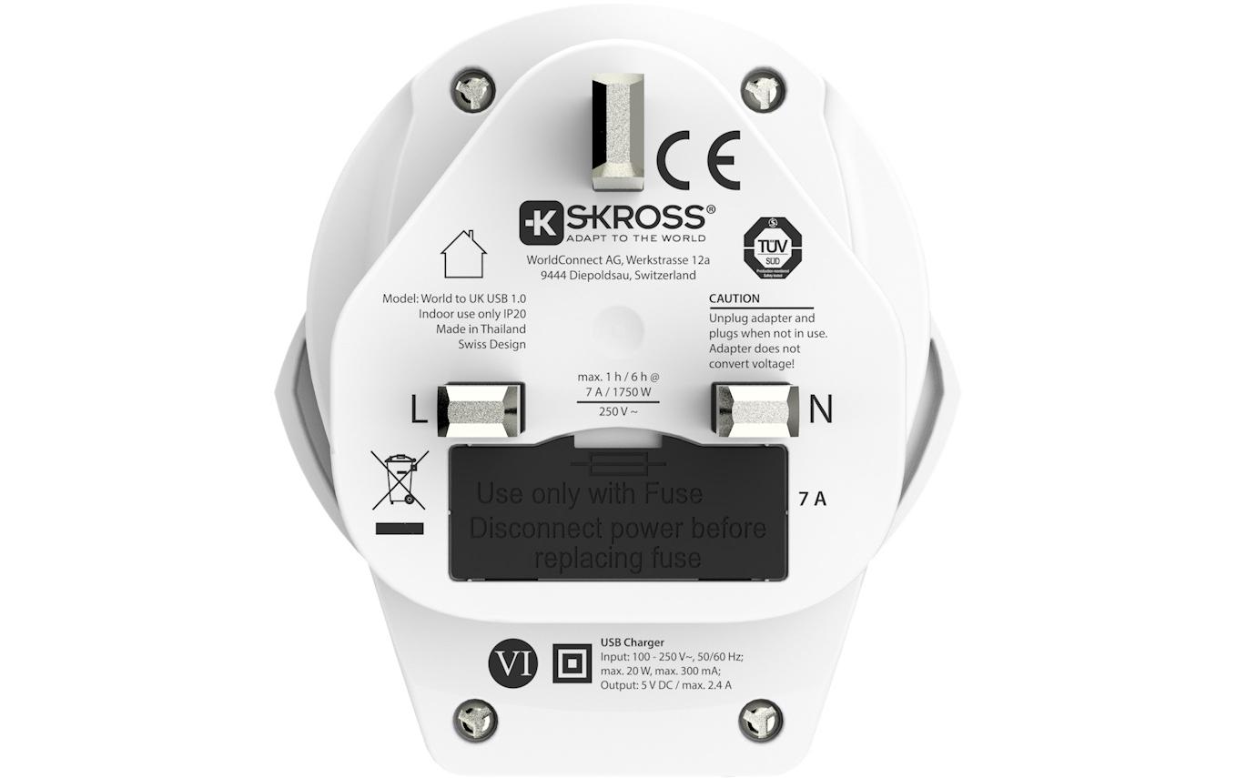 SKROSS Reiseadapter World UK mit USB Ladegerät