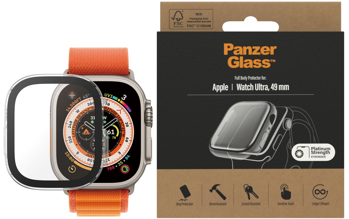 Panzerglass Displayschutz Full Body Apple Watch Ultra Transparent Panzerglass Displayschutz Full Body Apple Watch Ultra Transparent
