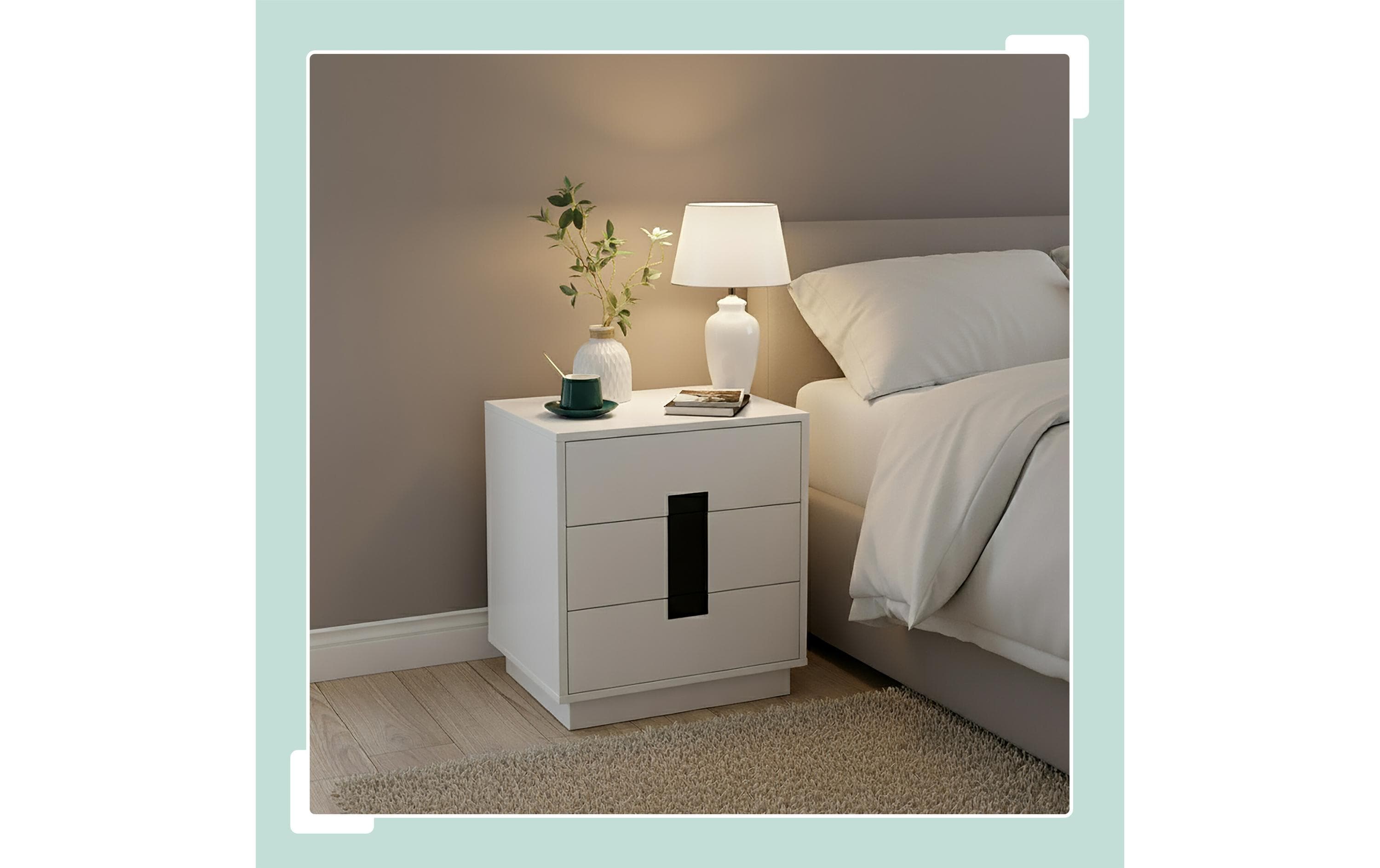 relaxdays Kommode mit 3 Schubladen 56 x 50 x 40 cm Weiss/Schwarz