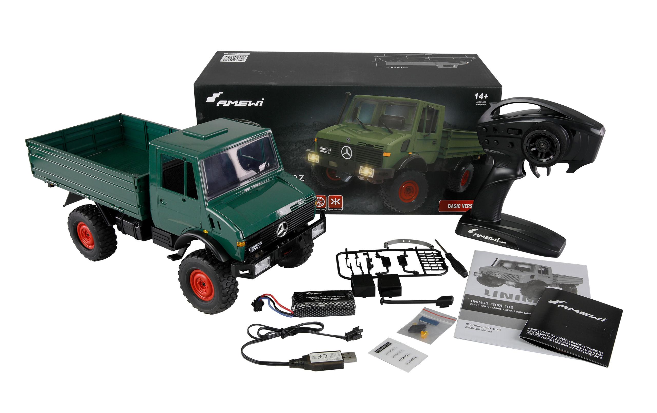 Amewi Mercedes-Benz Unimog Basic 4WD Grün, RTR, 1:12 Amewi Mercedes-Benz Unimog Basic 4WD Grün, RTR, 1:12