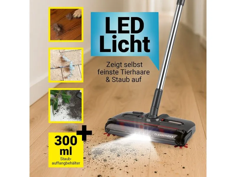 CLEANmaxx Akku-Besen 15 W, USB-C, LED