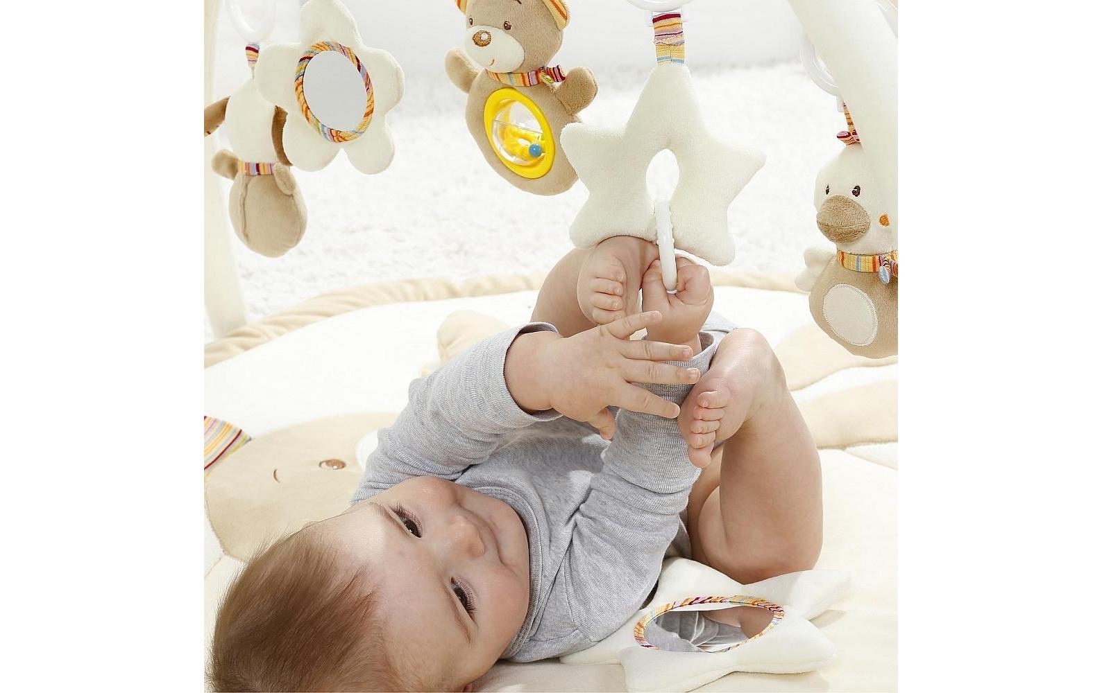 fehn Krabbeldecke mit Spielbogen Bär Rainbow