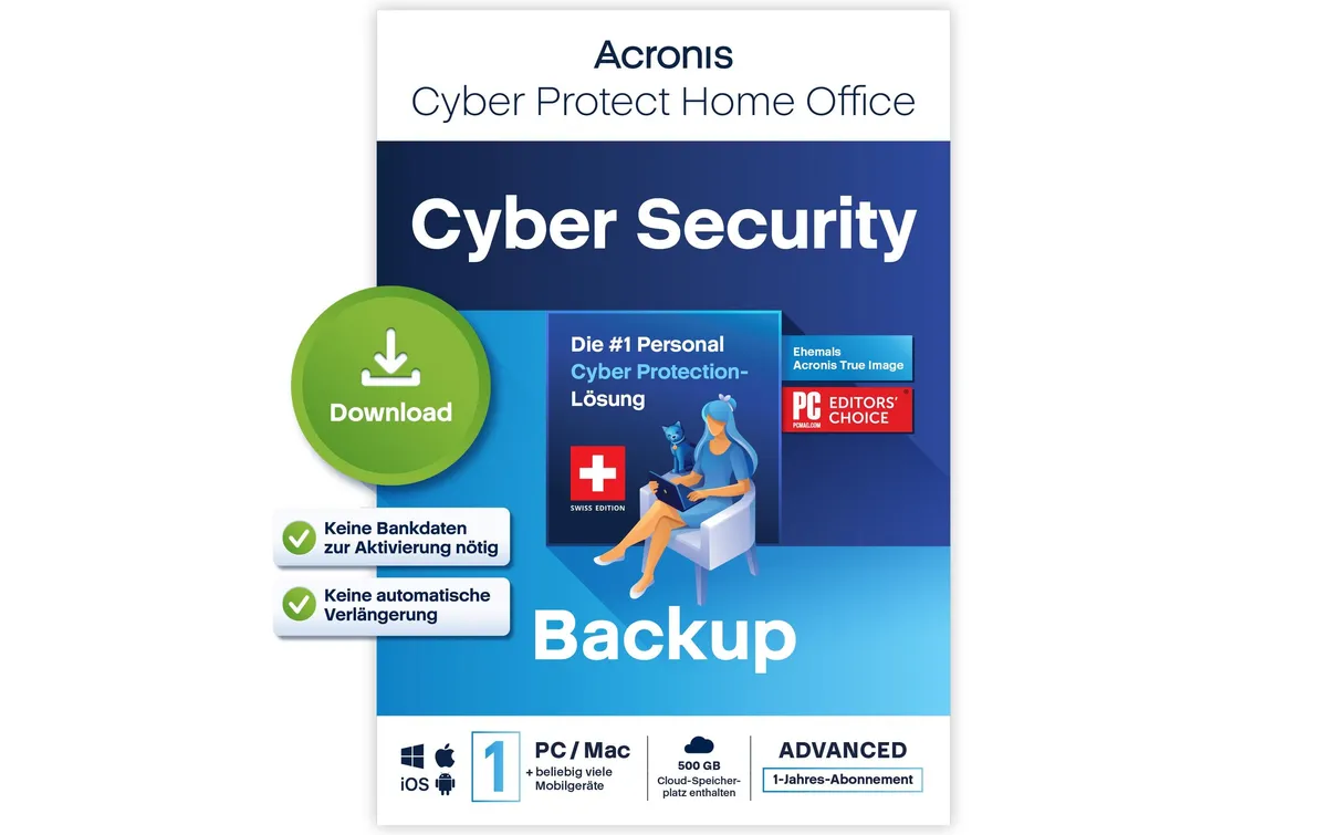 Acronis Cyber Protect Home Office Advanced ESD, Subscr. 1 PC, 1 Jahr Acronis Cyber Protect Home Office Advanced ESD, Subscr. 1 PC, 1 Jahr