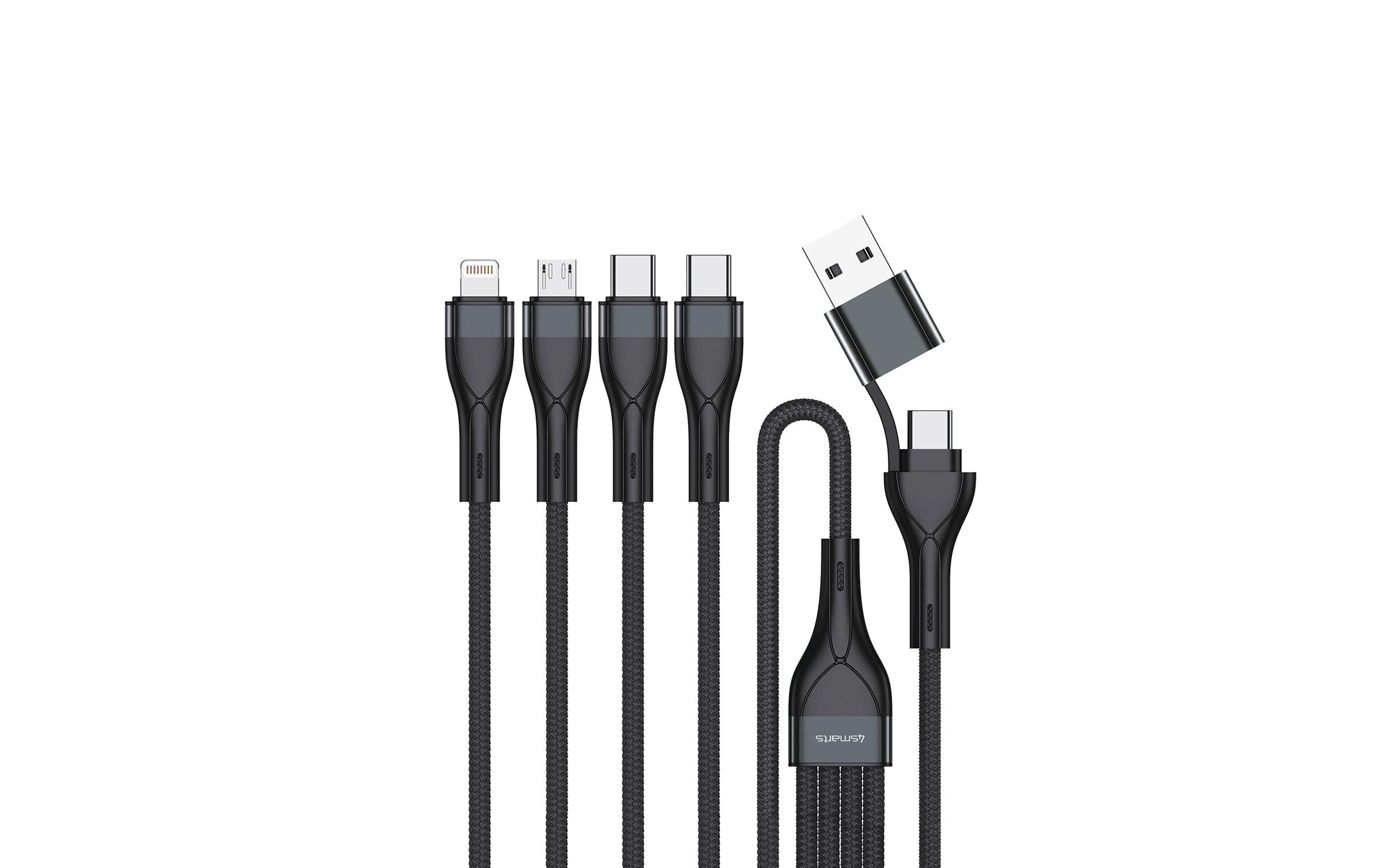 4smarts USB-C/A Multi-Ladekabel 4in2 1.2 m, Schwarz 4smarts USB-C/A Multi-Ladekabel 4in2 1.2 m, Schwarz