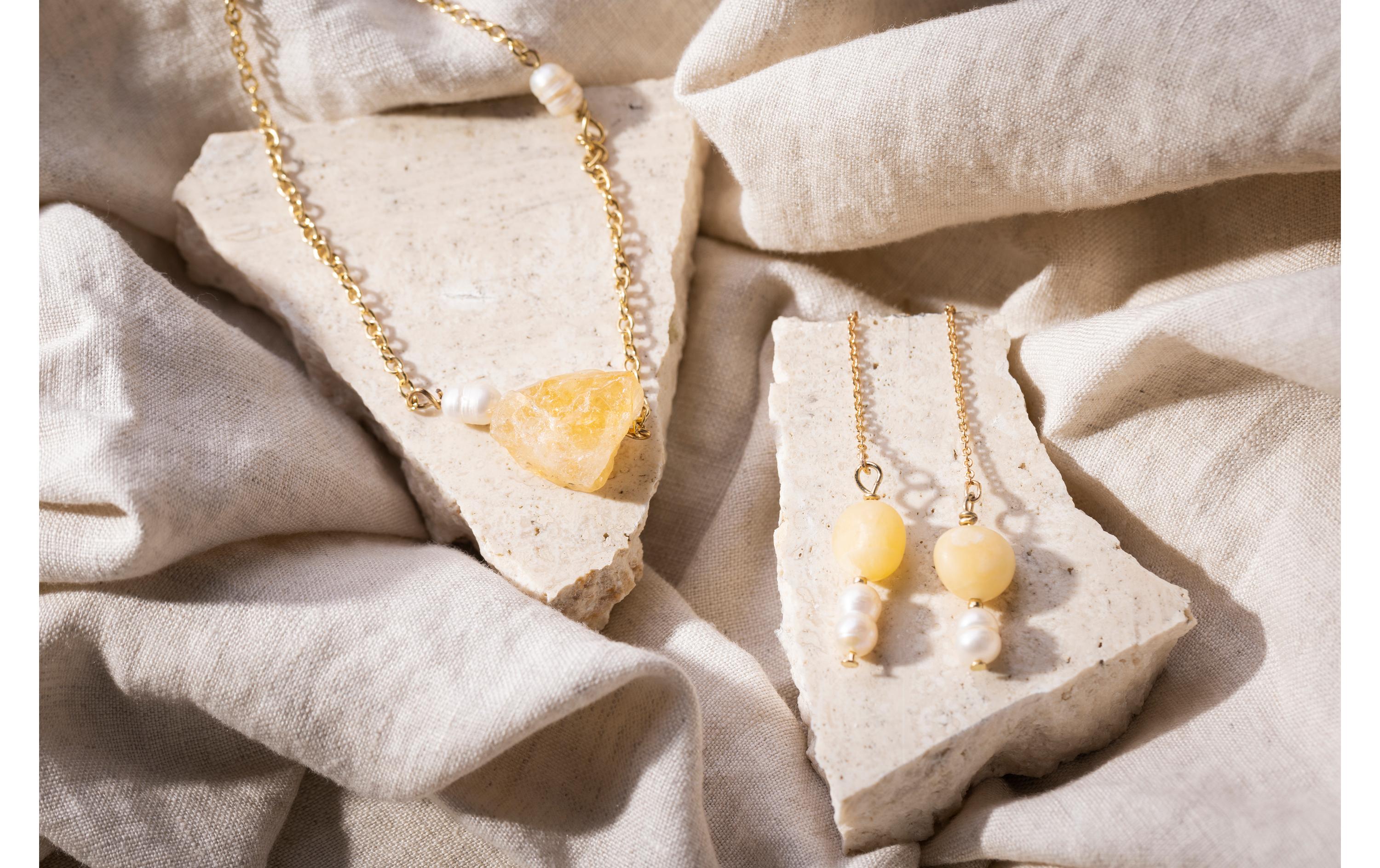 Creativ Company Schmuck Bastelset Halskette und Ohrringe aus Honigkalzit