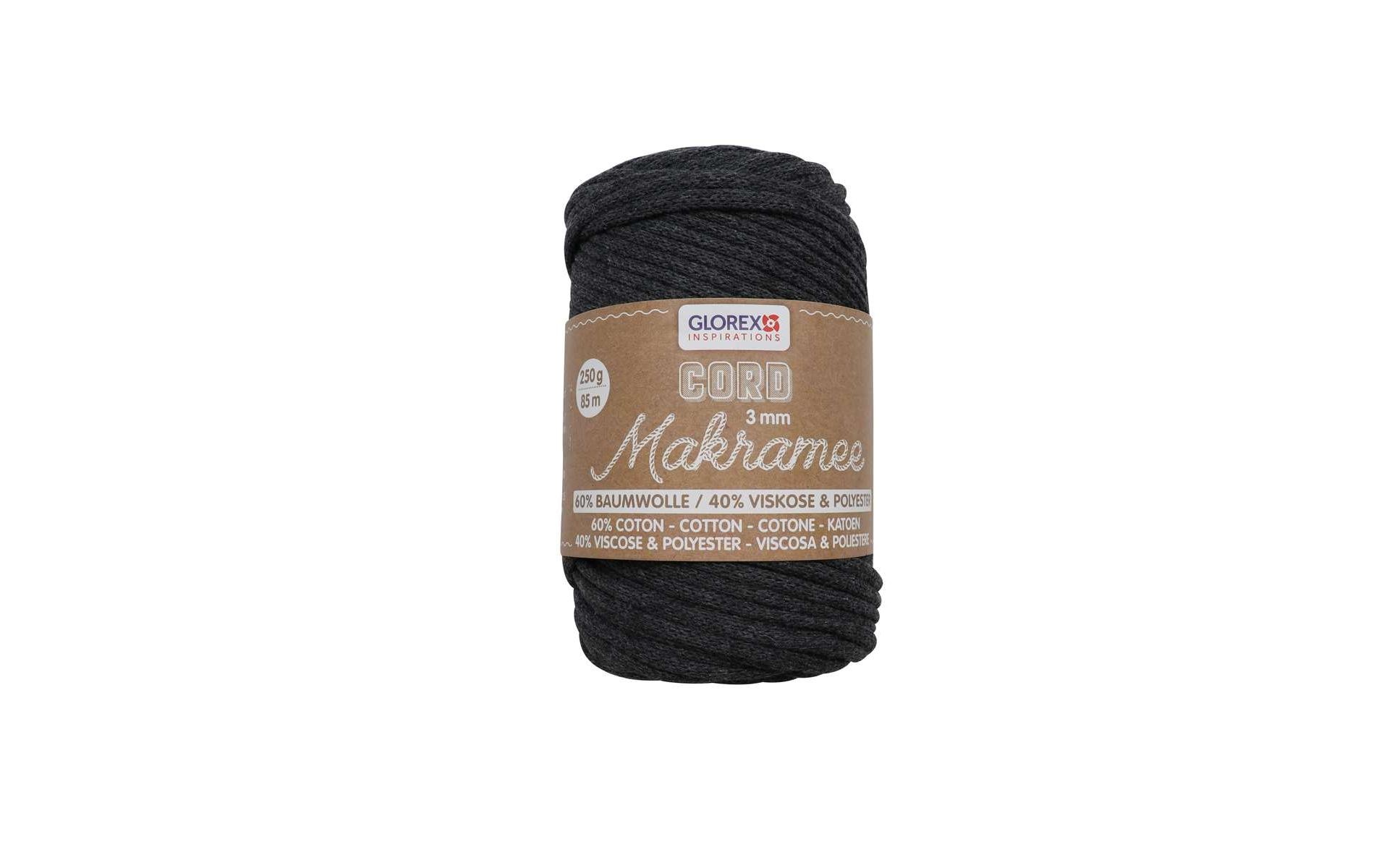 Glorex Wolle Makramee Cord gewebt 3 mm, 250 g, Anthrazit