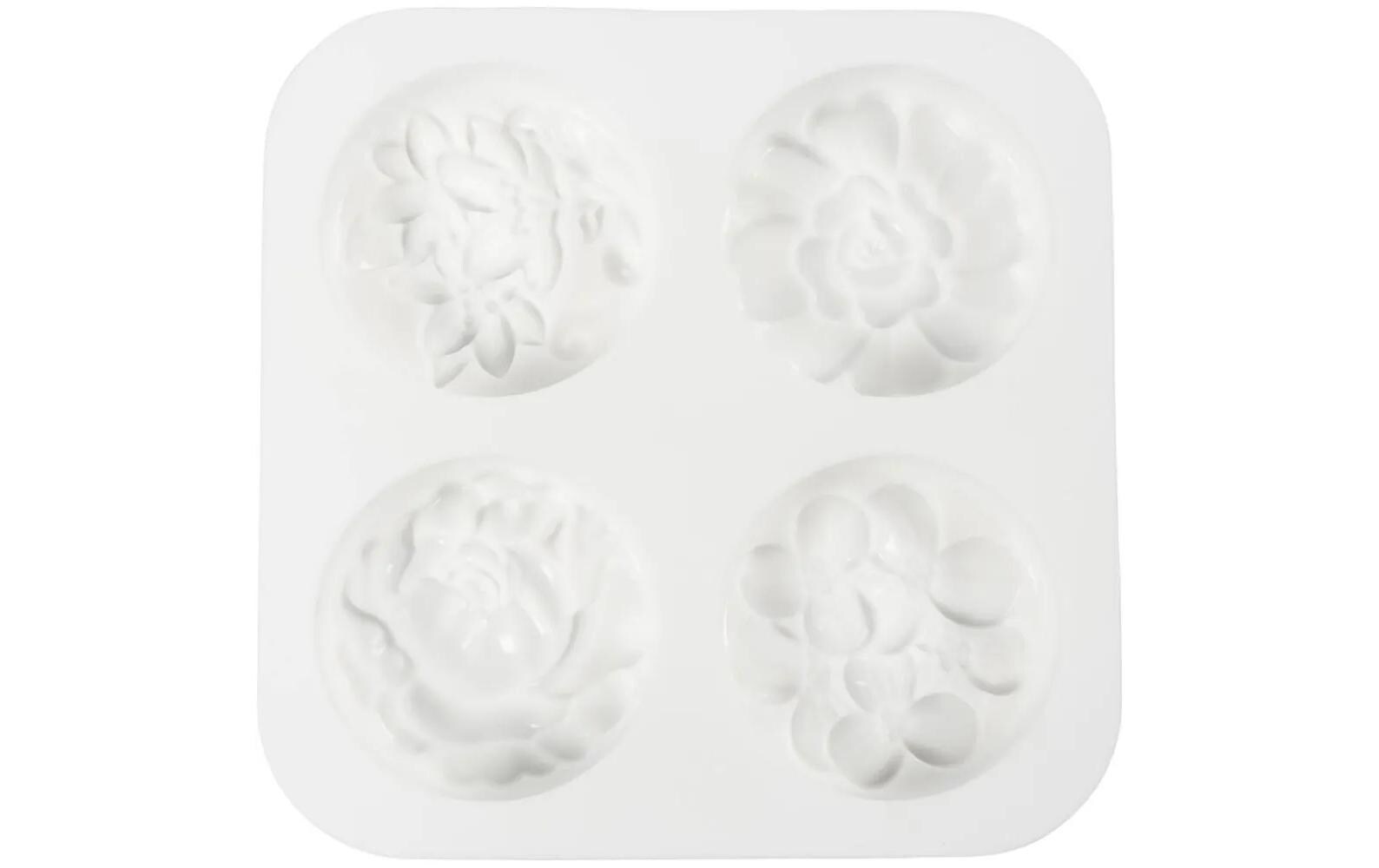 Creativ Company Silikon Form Rund mit Blumenmuster 4 Stück