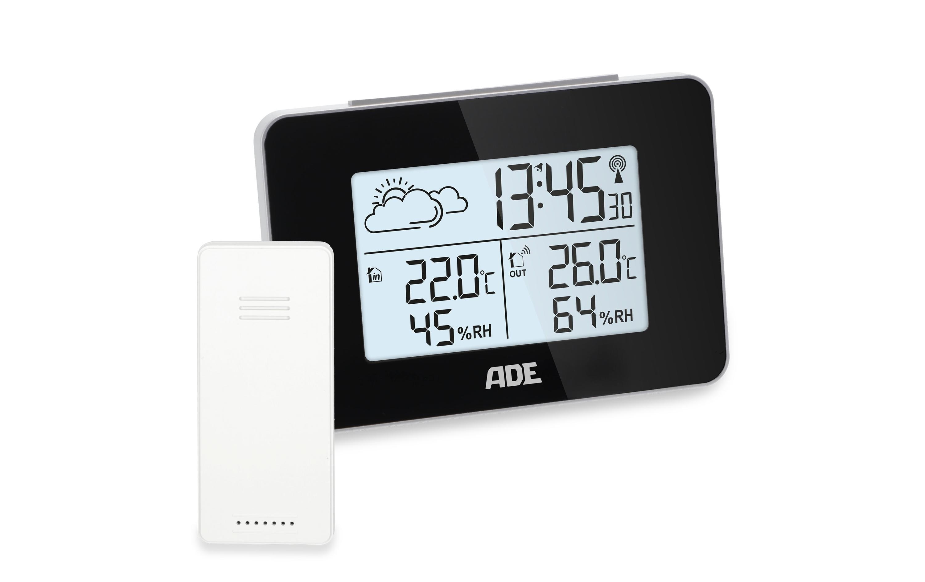 ADE Wetterstation mit Funk-Aussensensor mit DCF-Funkuhr, Schwarz ADE Wetterstation mit Funk-Aussensensor mit DCF-Funkuhr, Schwarz