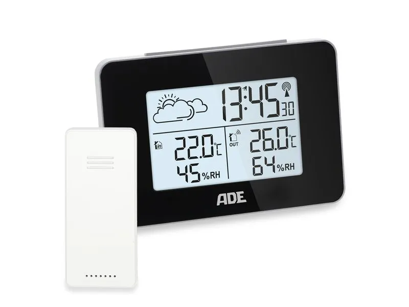 ADE Wetterstation mit Funk-Aussensensor mit DCF-Funkuhr, Schwarz